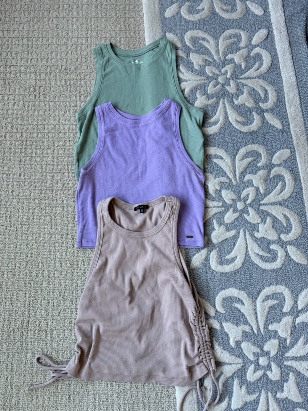 Three Ribbed Tank Tops – Sage Green, Lavender, Light Mocha